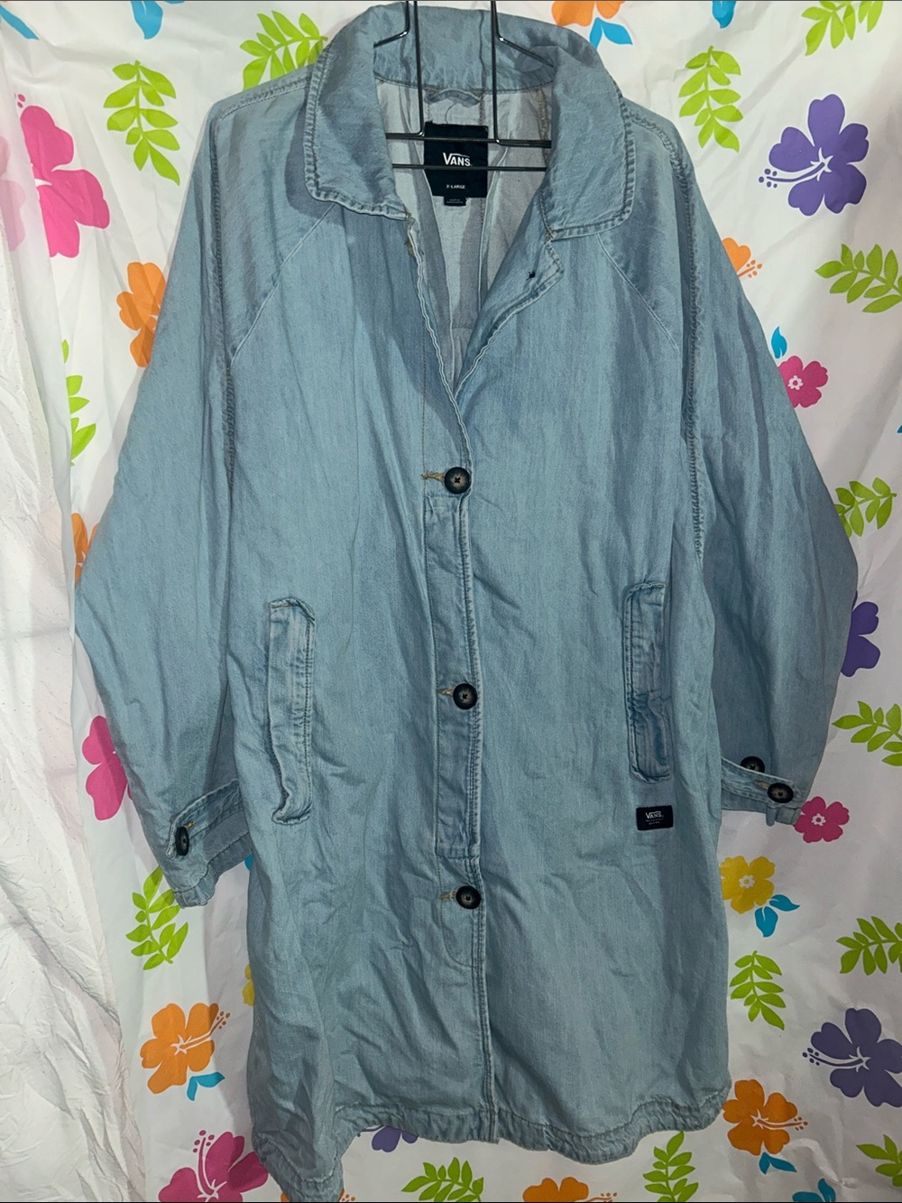 Vans Light Blue Denim Button-Front Long Jean Jacket size XL EUC
